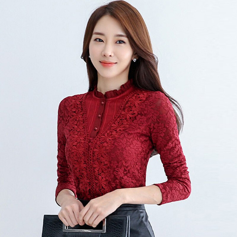 PHJ velvet lace bottoming shirt for women in autumn and winter new slim lace shirt for middle-aged women age-reducing warm long-sleeved top white velvet L