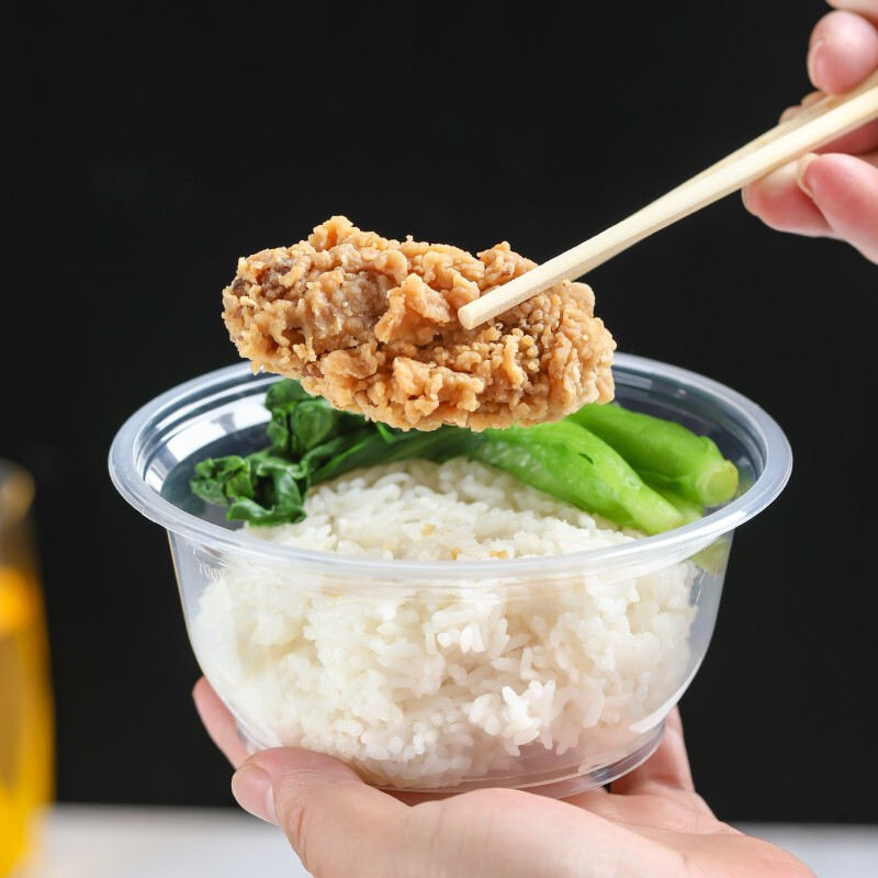 Fangcaodi disposable bowl 700ml*100 packed lunch box meal bowl thickened plastic bowl dumplings glutinous rice balls noodle bowl without lid