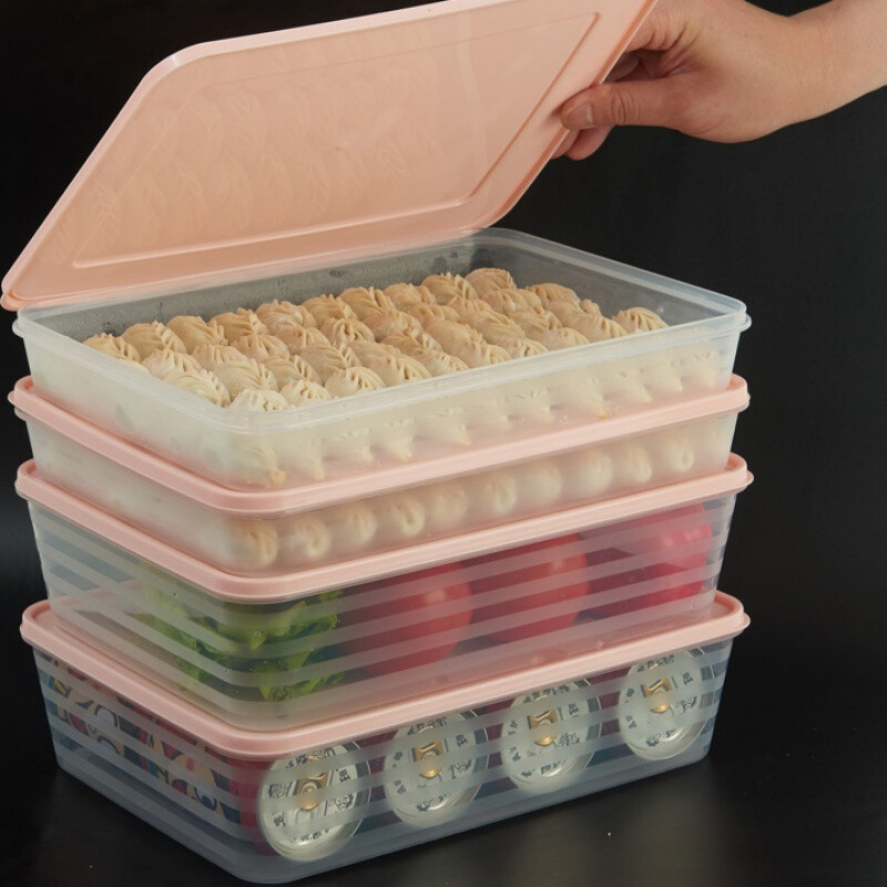 Dumpling box kitchen refrigerator crisper multi-layer quick-frozen dumpling storage box household tray egg box dumpling box Nordic blue large size 3 boxes 3 lids