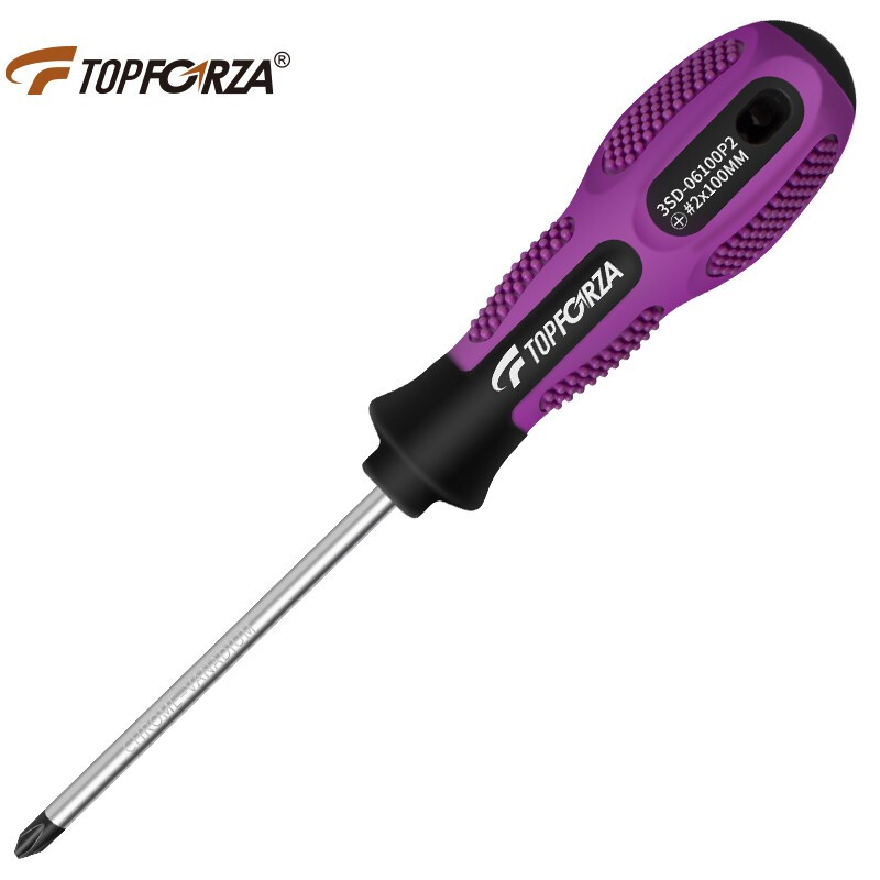 TOPFORZA screwdriver cross driver with strong magnetic screwdriver rubber handle high torque chrome vanadium steel #2x6.0x100mm 3SD-06100P2