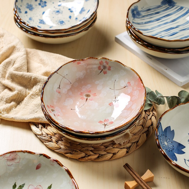 Kawashimaya Japanese-style ceramic plate dish plate household new Internet celebrity creative dinner plate high-end saucer deep plate recommended combination mixed color 4 pieces