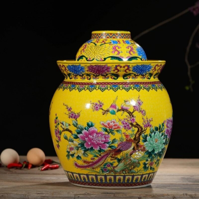 Yumeng Ci Xuan Jingdezhen Ceramic Wine Jar Glass Bottle Pickle Jar Sichuan Egg Pickles Jingdezhen Ceramic Chinese Sealed Jar Model 02 7 catties Pack Free Base