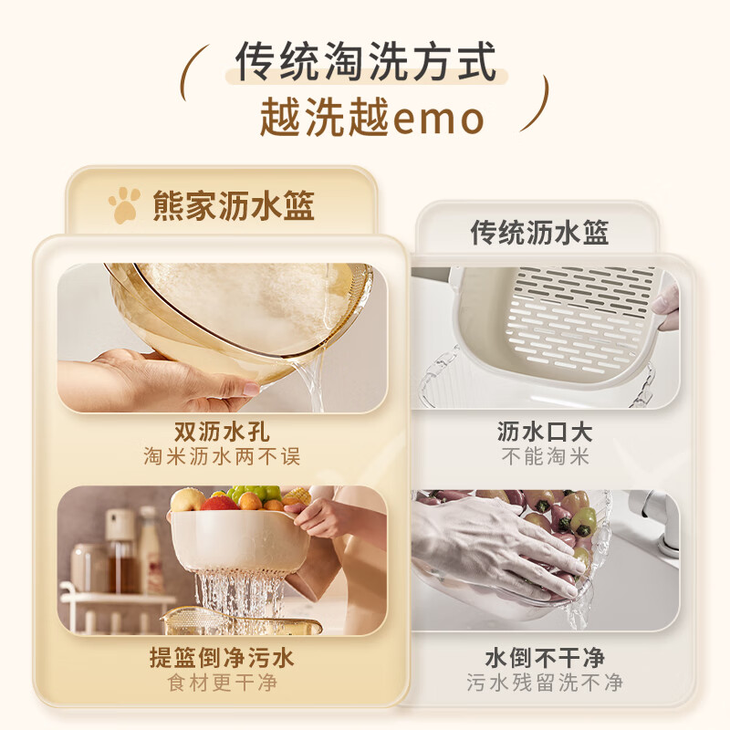 Bear vegetable washing basket, drain basket, double-layer detachable draining and washing fruit basket, thickened vegetable basin JE012-P02