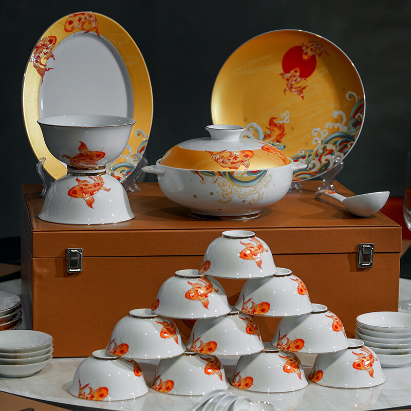 Tao Xichuan CERAMIC ART AVENUE Jingdezhen ceramic tableware set household high-end bowls and plates tableware Chinese style housewarming New Year gift Fuzhi koi-rice bowl*1