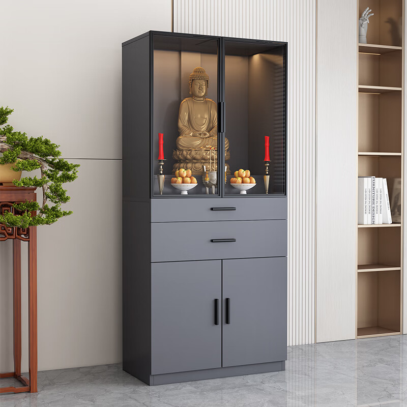 Tan Shi solid wood Buddhist niche standing cabinet glass door shrine shrine simple modern Buddhist cabinet God of Wealth Guanyin table home light luxury installation not included warm white 40*40*166