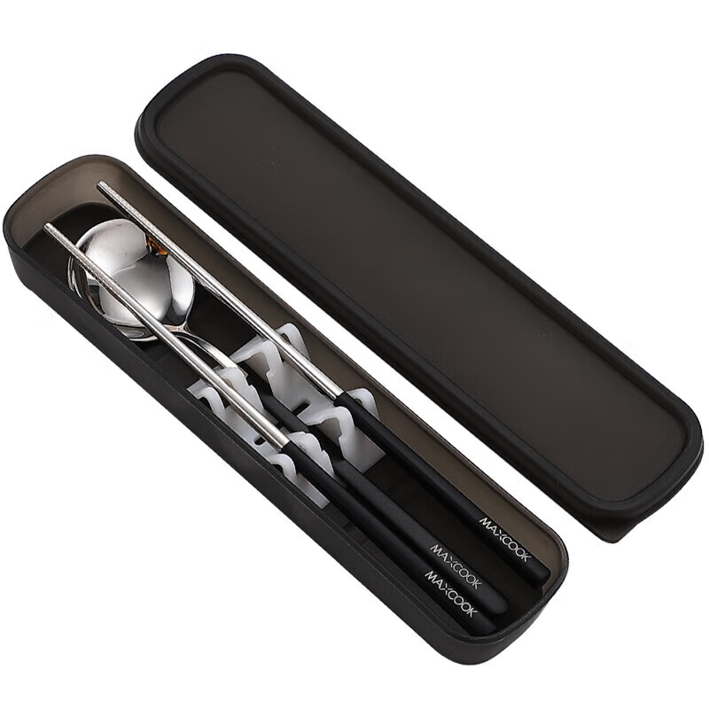 MAXCOOK 304 stainless steel chopsticks and spoons cutlery set creative portable chopsticks and spoons three-piece set black MCGC850