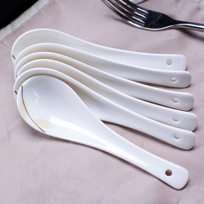 Remec Bone China Fragrant Small Soup Spoon 6 Pack Ceramic Spoon Rice Spoon Simple Bone China Spoon