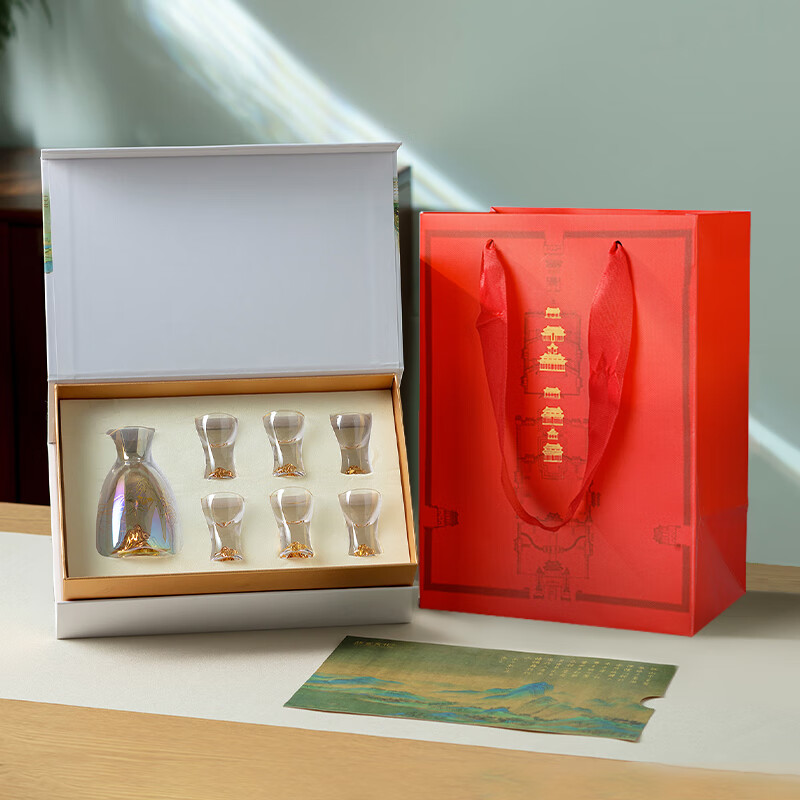 Forbidden City Culture, a family-friendly wine set for thousands of miles, high-end liquor glass set, wine divider, Forbidden City cultural and creative gifts, gift box for elders (1 pot, 6 cups)
