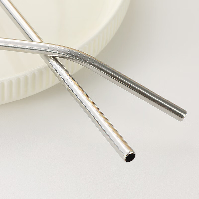 Baijie 304 stainless steel straws, non-disposable metal elbow creative milk tea long thick straws, two packs