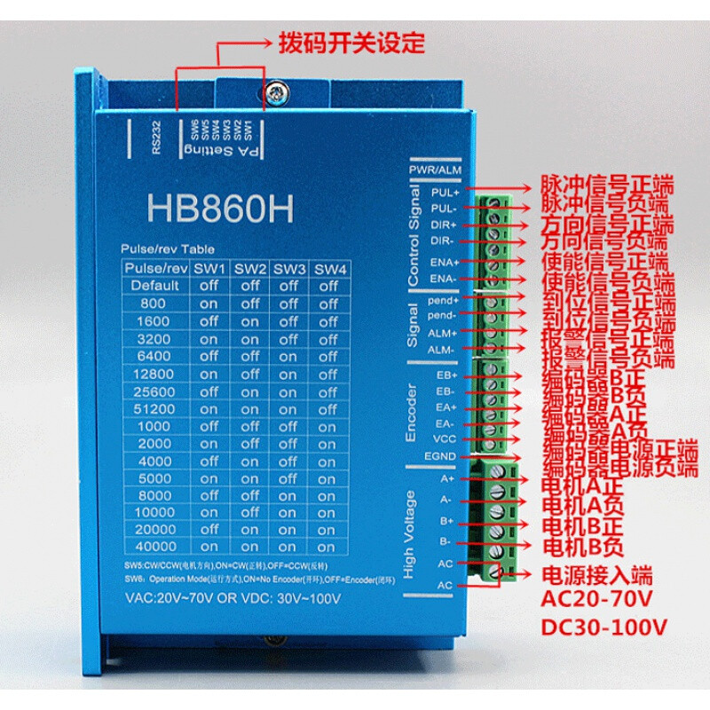Type 57 closed-loop stepper motor Type 86 closed-loop driver HB808C/HB860H single axis/programmable controller Closed-loop driver HB860H Type 86