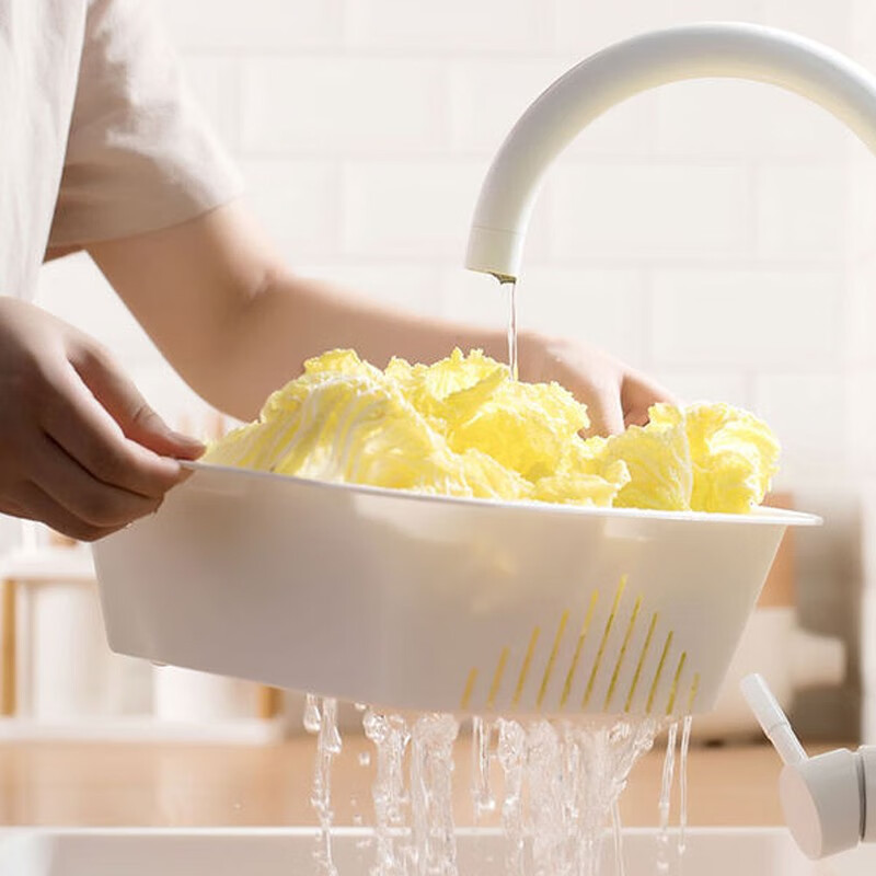 Camellia vegetable washing basket, drain basket, strainer, double-layer dual-purpose fruit and vegetable drain strainer, strainer basket, fruit plate, large and medium sizes optional, orange, large size 1160