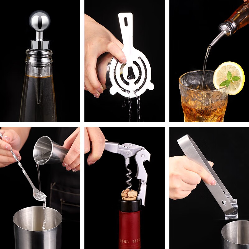 Badger Stainless Steel Mixer Set Shaker Cup Mixing Cup Beater Lemon Tea Tool Milk Tea Shop Special Mixer Mixer Set 19 Pieces (Including ABS Rack) One-piece Forming Professional Grade Recommendation