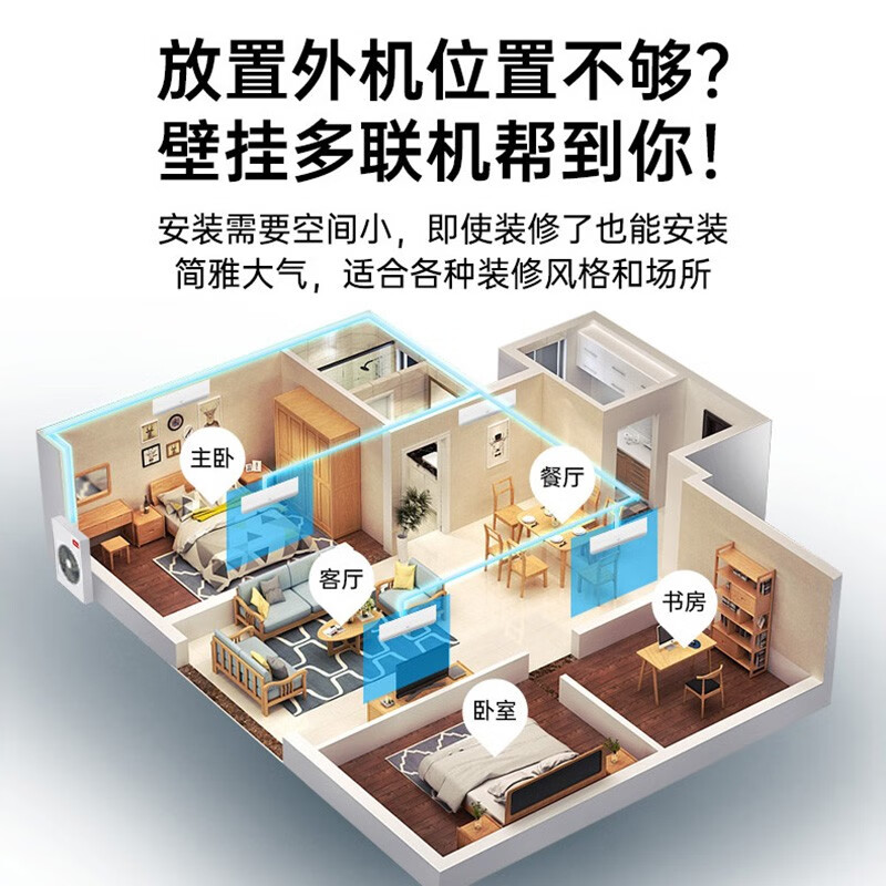 TCL finely decorated rooms use central air conditioners, 5 hp and 6 hp, one to three, four to five, multi-connected wall-mounted air conditioners, including installation of first-level energy-efficiency DC variable frequency air conditioners, large 6-horsepower, first-level energy efficiency, one-to-six 100-130