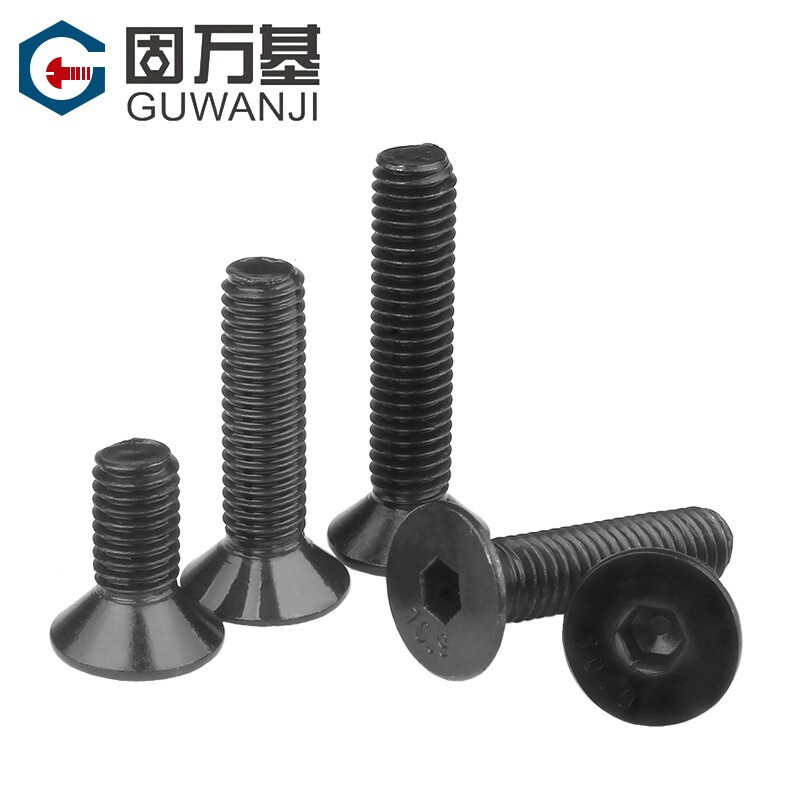 Guwanji grade 10.9 high-strength countersunk head hexagonal screws flat head bolts iron black flat cup machine screws national standard M4*10 100 pieces