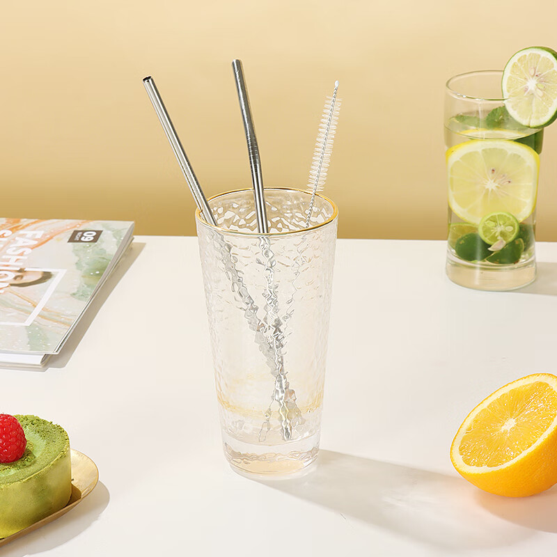 Baijie 304 stainless steel straws, non-disposable metal elbow creative milk tea long thick straws, two packs