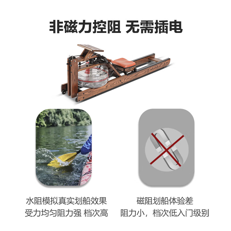 Wakagym patented 5-speed adjustment and noise reduction black technology smart water resistance rowing machine home aerobic fitness equipment house of cards red oak WK-30