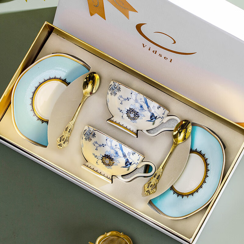 Vidsel bone china coffee cup and saucer set wedding gift for newlyweds souvenir high-end couple cup gift box wedding gift