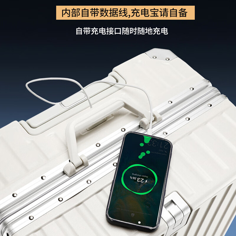 Yi Travel Suitcase Aluminum Frame Women's Multifunctional Trolley Case Charging Suitcase Large Capacity Case Password Case Leather Case Burgundy Buckle Cup Holder + USB + Wet and Dry Separation 20-inch Boarding Case