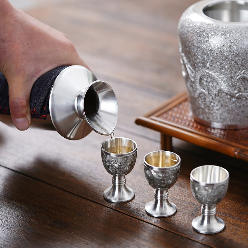 Spot Tin Longlongfeng Wine Warmer Pure Tin Handmade Chinese Style Wine Warmer Retro Wine Warmer Home Warmer White Wine Four Liang Dragon and Phoenix Wine Warmer (1 Pot 6 Cups)