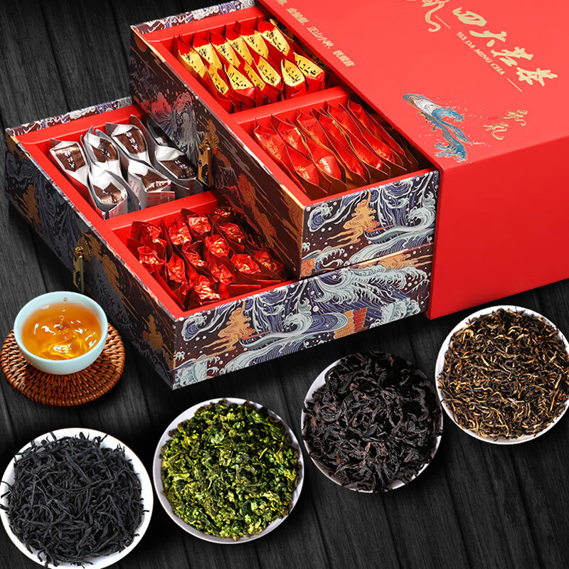 Boxin Heli Four Great Tea Gifts Dahongpao Jinjunmei Lapsang Souchong Tieguanyin High-end Tea Gift Instant Success (Four Great Teas