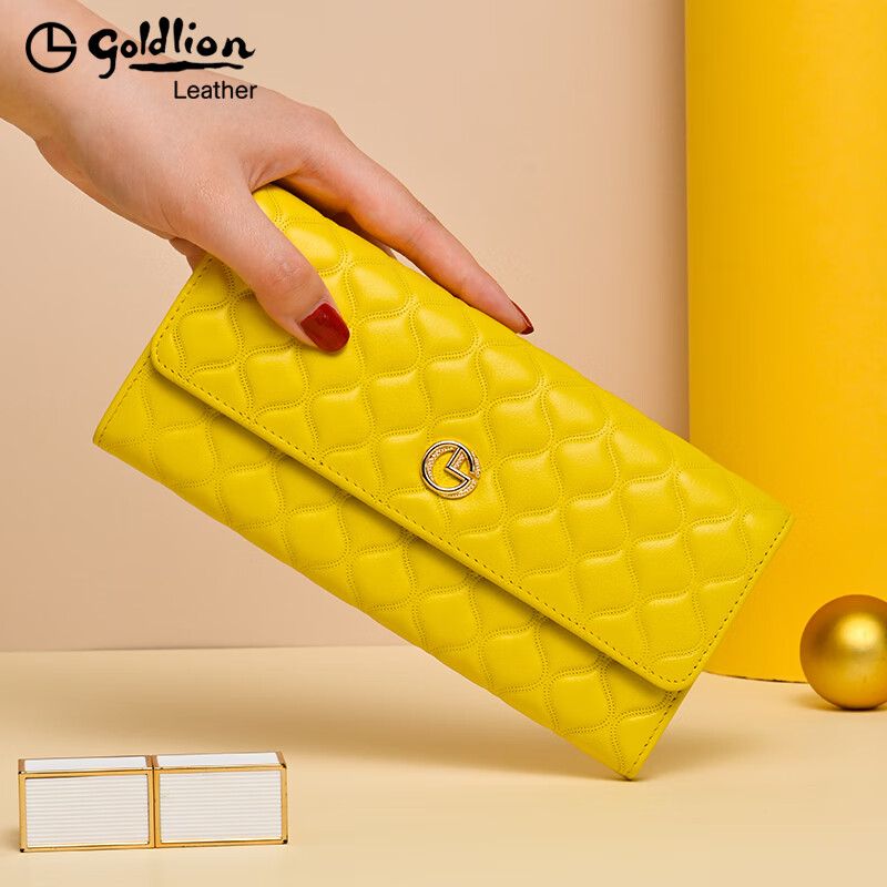 Goldlion Women's Wallet Long 2025 Summer New Genuine Leather Multifunctional Large Capacity Wallet Fashion Popular Clutch Women White