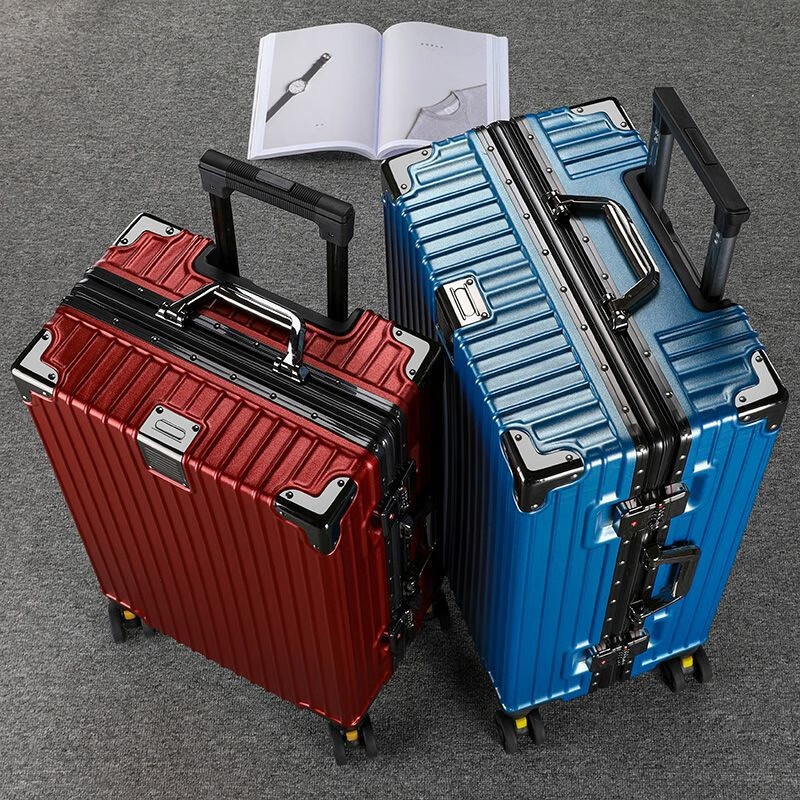 Qizhenge Large Capacity Luggage 30-inch Aluminum Frame Trolley Case Internet Celebrity Student Password Box Men and Women Moving Abroad Shipping Box Obsidian Black (Steel Nail Reinforced Aluminum Frame + Thickened Box) 30 Inch