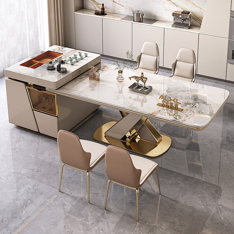 Ellen Kelly light luxury island dining table and tea table integrated retractable home high-end restaurant multi-functional slate dining table and chair combination 1.8M retractable high-end island dining table