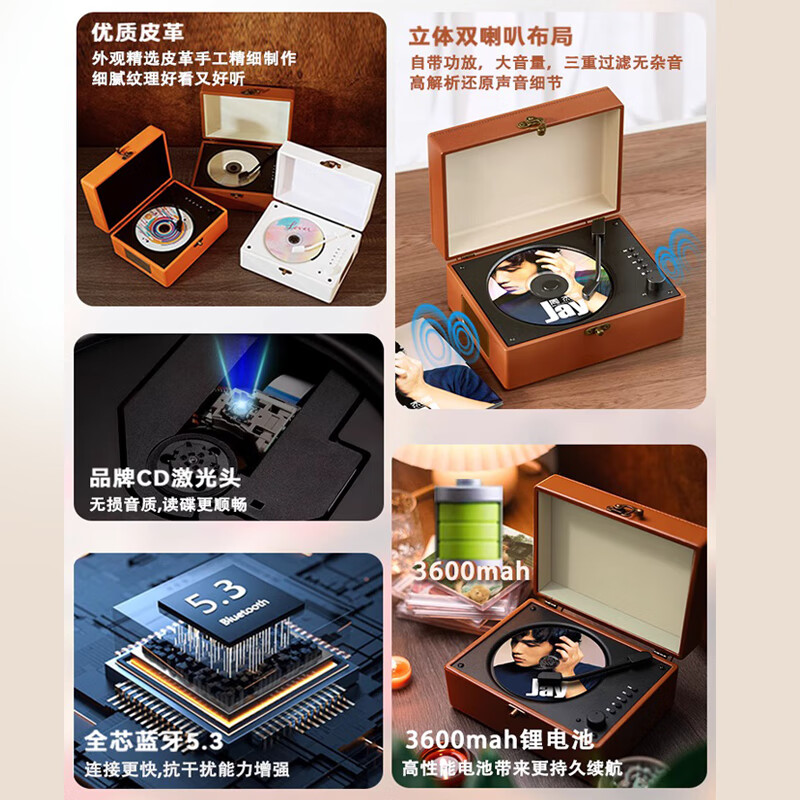 Chengdi Retro CD Player Convenient Bluetooth Audio Walkman Player Album Disc Record Player Birthday Gift Year of the Dragon Limited Top Version + Milk Dragon Sticker Color