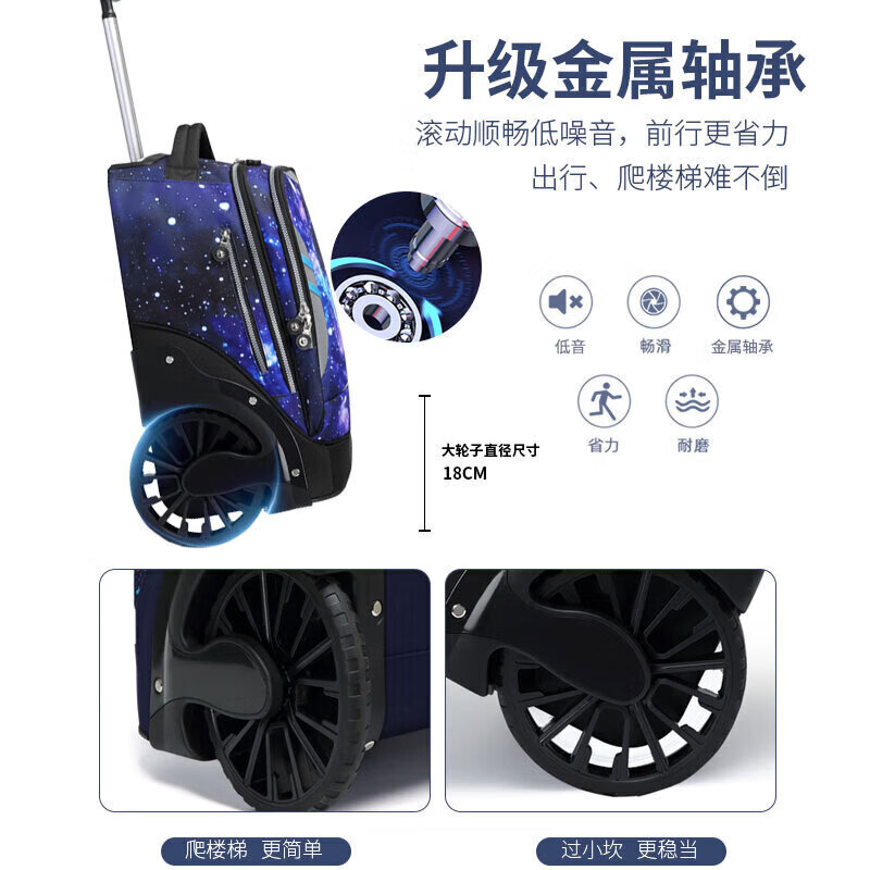 Ninth Castle Trolley School Bag Primary School Students Grade 3-6 Can Climb Stairs Boys and Girls Middle School Students Large Capacity Children's School Bag