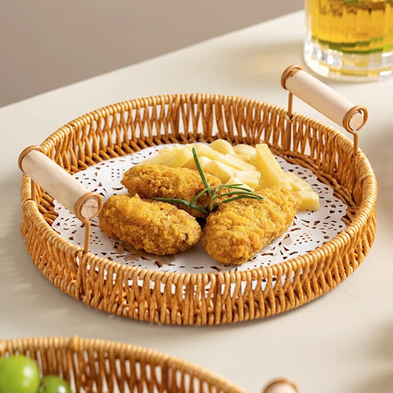 Yijia (IJARL) rattan fruit plate, fried plate, living room dry fruit plate, snack plate, outdoor steamed bun basket tray, rattan fruit plate, large size