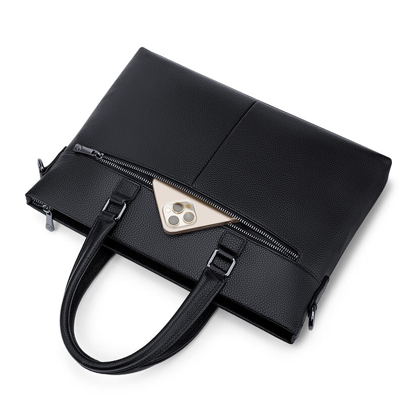 WILLIAMPOLO Paul business briefcase genuine leather men's handbag large capacity first layer cowhide 17 inches computer bag high-end black (first layer cowhide) 17 inches