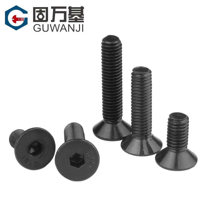 Guwanji grade 10.9 high-strength countersunk head hexagonal screws flat head bolts iron black flat cup machine screws national standard M4*10 100 pieces