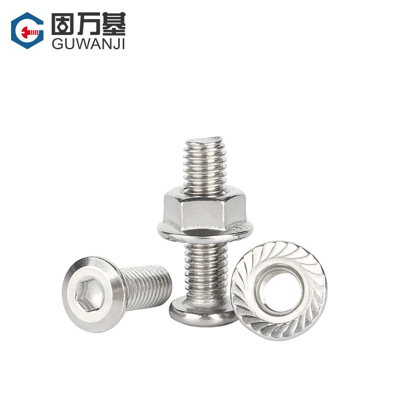 Guwanji 304 stainless steel flat head hexagon socket screws and nuts set complete flange nuts furniture bolts screws M4*35 20 sets