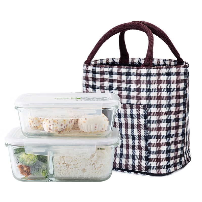 LOCK&LOCK heat-resistant glass crisper lunch box set large-capacity lunch box sealed bowl 1.02L two partitions + 750ml + package