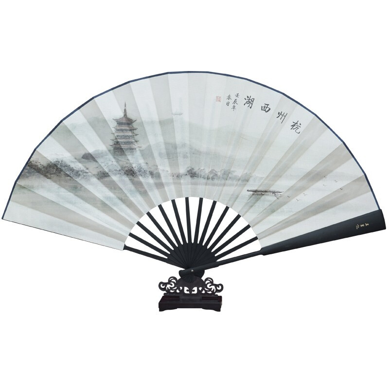 Wang Xingji fan souvenir Chinese style folding fan ancient style intangible cultural heritage silk fan 10 inches men's folding fan gift box for foreigners Taohua'an 10 inches