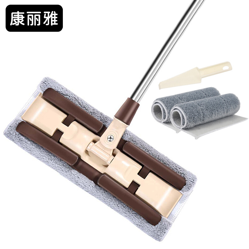 Kanglia K-1376 stainless steel telescopic rod clip cloth mop hotel commercial dust mop khaki mop + two pieces of cloth + scraper