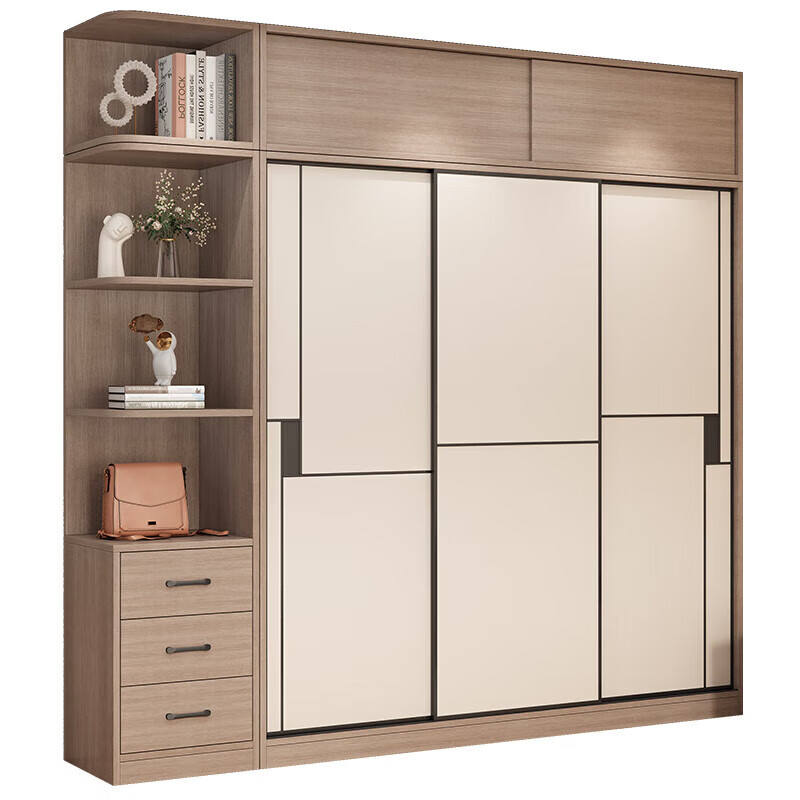 Huixun Jingdong's own brand solid wood wardrobe bedroom simple sliding door wardrobe large capacity storage cabinet 100*50*200CM