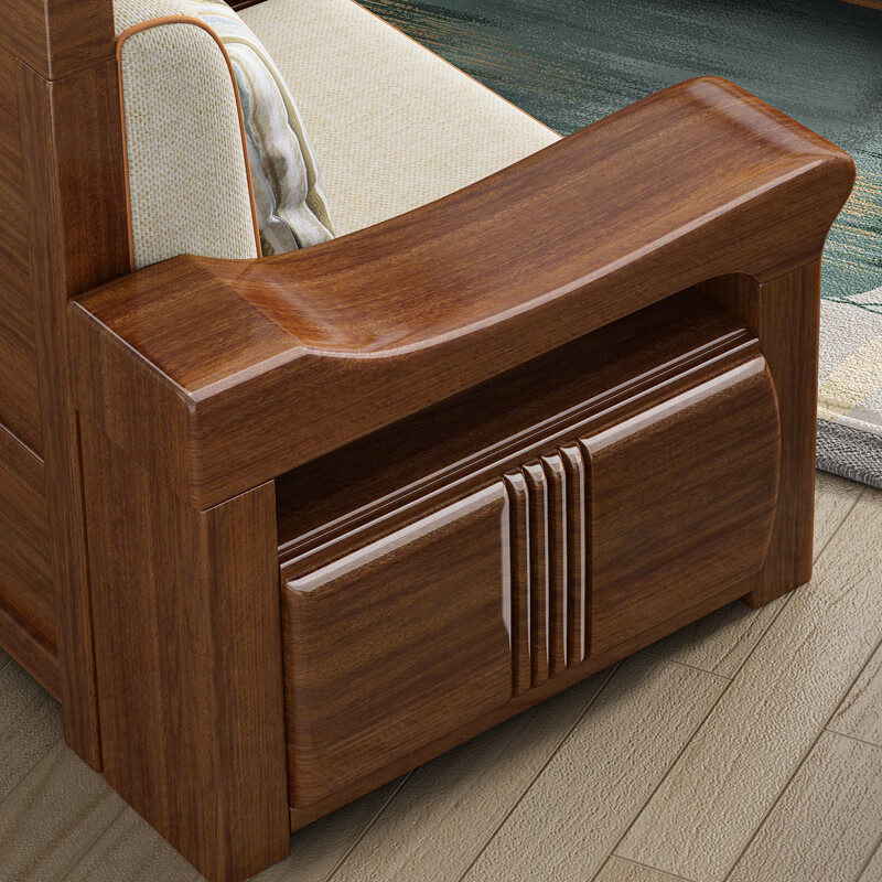 Nuanjia solid wood sofa living room complete set of winter and summer dual-purpose storage Chinese style large and small apartment golden walnut sofa furniture five people + imperial concubine couch