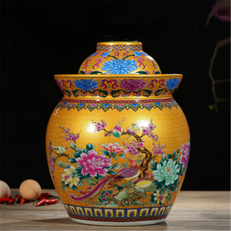 Yumeng Ci Xuan Jingdezhen Ceramic Wine Jar Glass Bottle Pickle Jar Sichuan Egg Pickles Jingdezhen Ceramic Chinese Sealed Jar Model 02 7 catties Pack Free Base