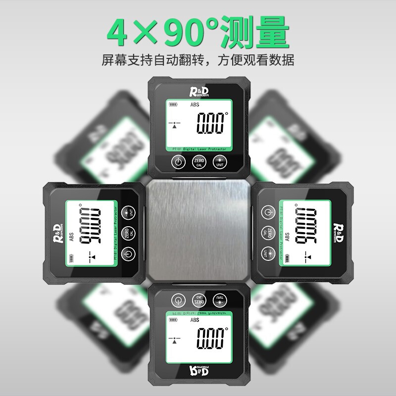 INSTRUMENTS R&D Laser Angle Meter Digital Display Inclinometer Five-sided Magnet High-Precision Multi-Function Angle Slope Measurement Level PT181-Red Laser-USB Charging