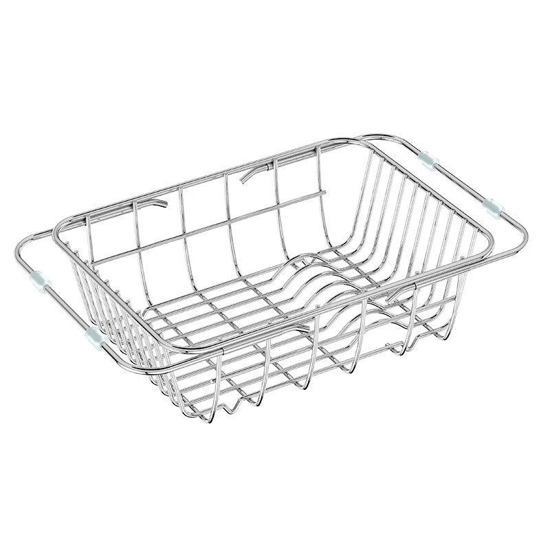 Huili's drain basket kitchen sink drain rack dish plate storage countertop home non-slip multi-functional 304 stainless steel telescopic drain basket large