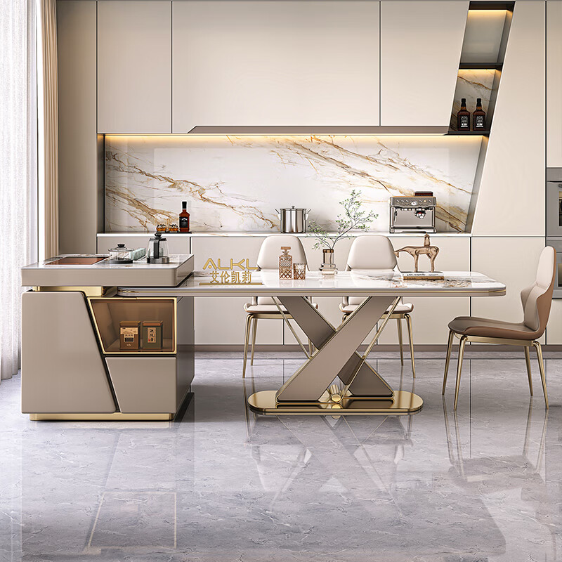 Ellen Kelly light luxury island dining table and tea table integrated retractable home high-end restaurant multi-functional slate dining table and chair combination 1.8M retractable high-end island dining table