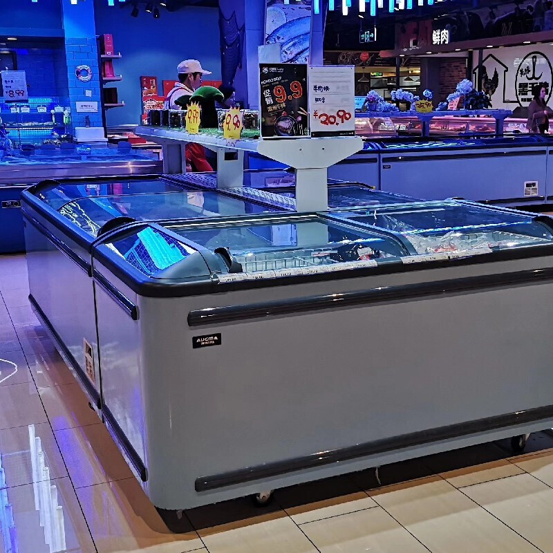 AUCMA Commercial Super Large Capacity Combination Display Cabinet Supermarket Freezer Island Cabinet Quick Frozen-24 Seafood Cold Drink Prepared Dumplings Horizontal Single Temperature Freezer Refrigerator Automatic Defrost Automatic Frost Combination Three 950L*2+560L*2 + Shelves