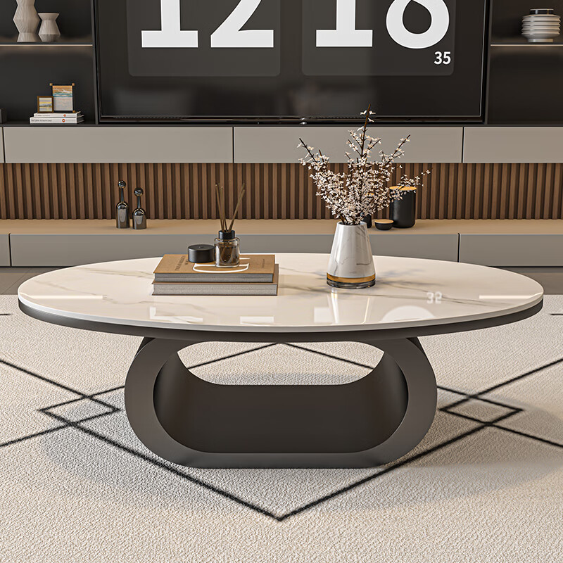 Seaworthy new living room coffee table small apartment simple home modern light luxury high-end Internet celebrity tea table black coffee table slate black frame oval glossy white slate 100