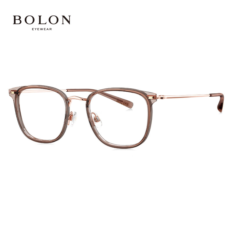 BOLON Tyrannosaurus glasses myopia glasses frame retro square and round frame titanium frame optical glasses can be equipped with men's and women's degrees BA6010 B21 rose gold-transparent brown frame single frame