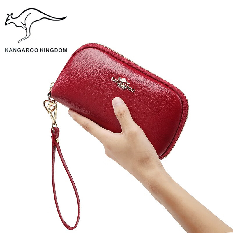 True Australian Kangaroo Wallet Women's Genuine Leather Large Capacity Multi-Card Slot Clutch Women's Handbag First Layer Cowhide Soft Leather Small Bag Women's Handbag Burgundy