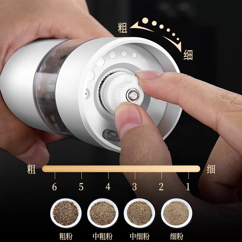 Bomans electric pepper grinder kitchen household sea salt pepper grinder seasoning automatic grinding artifact grinding bottle newly upgraded USB rechargeable grinder white