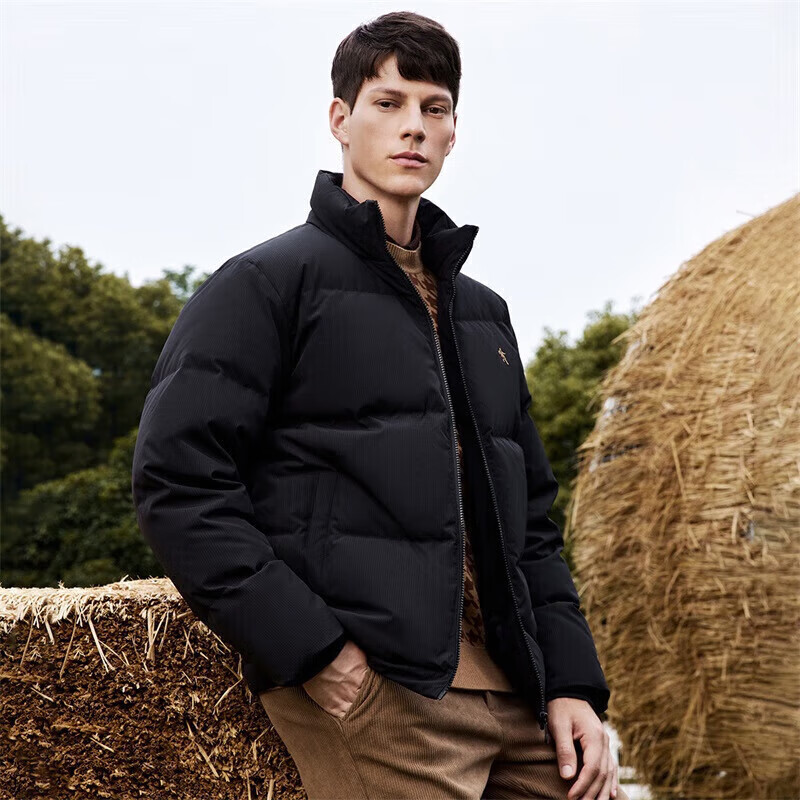 Dances with Wolves Goose Down Down Jacket Men's High Filled Down Stand Collar Versatile Warm Jacket Men 001 Black 185