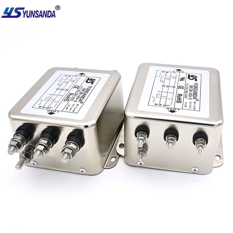 YUNSANDA three-phase three-wire terminal block guide rail type 380V power filter AC anti-interference CW12B-40A-R CW12B-40A-R guide rail installation