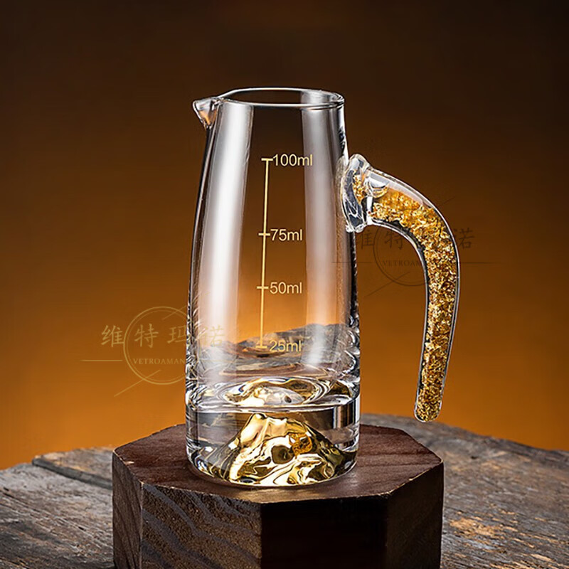 VETROAMANO Jinshan liquor cup set household crystal glass gold foil handle Jinshan bottom wine divider one cup high-end wine set 10 pots 10 cups gold handle gold base